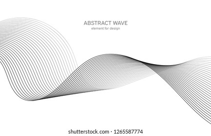Abstract wave element for design. Digital frequency track equalizer. Stylized line art background. Vector illustration. Wave with lines created using blend tool. Curved wavy line, smooth stripe.