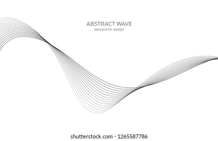 Abstract wave element for design. Digital frequency track equalizer. Stylized line art background. Vector illustration. Wave with lines created using blend tool. Curved wavy line, smooth stripe.