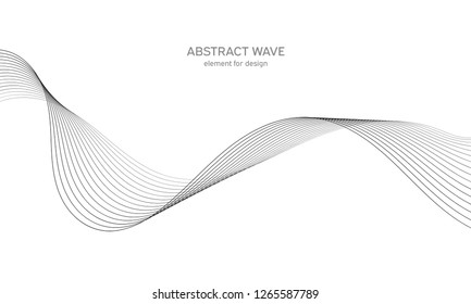 Abstract wave element for design. Digital frequency track equalizer. Stylized line art background. Vector illustration. Wave with lines created using blend tool. Curved wavy line, smooth stripe.