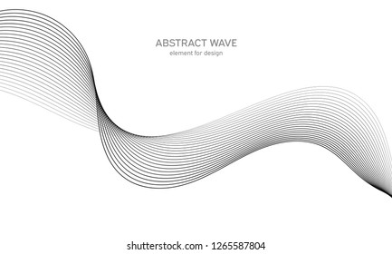 Abstract wave element for design. Digital frequency track equalizer. Stylized line art background. Vector illustration. Wave with lines created using blend tool. Curved wavy line, smooth stripe.