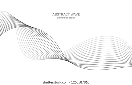 Abstract wave element for design. Digital frequency track equalizer. Stylized line art background. Vector illustration. Wave with lines created using blend tool. Curved wavy line, smooth stripe.