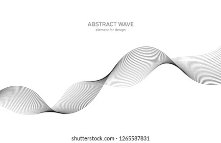 Abstract wave element for design. Digital frequency track equalizer. Stylized line art background. Vector illustration. Wave with lines created using blend tool. Curved wavy line, smooth stripe.