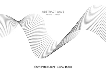 Abstract wave element for design. Digital frequency track equalizer. Stylized line art background. Vector illustration. Wave with lines created using blend tool. Curved wavy line, smooth stripe.