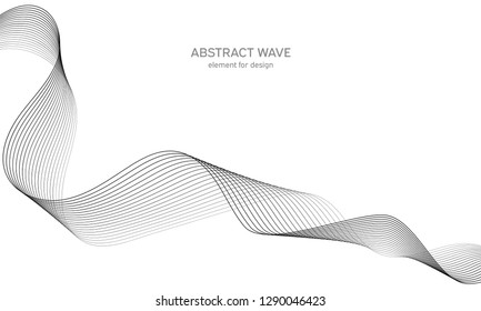 Abstract wave element for design. Digital frequency track equalizer. Stylized line art background. Vector illustration. Wave with lines created using blend tool. Curved wavy line, smooth stripe.