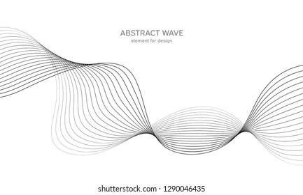 Abstract wave element for design. Digital frequency track equalizer. Stylized line art background. Vector illustration. Wave with lines created using blend tool. Curved wavy line, smooth stripe.
