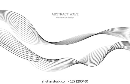 Abstract wave element for design. Digital frequency track equalizer. Stylized line art background. Vector illustration. Wave with lines created using blend tool. Curved wavy line, smooth stripe.