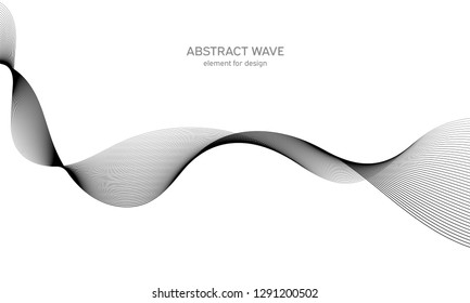 Abstract wave element for design. Digital frequency track equalizer. Stylized line art background. Vector illustration. Wave with lines created using blend tool. Curved wavy line, smooth stripe.