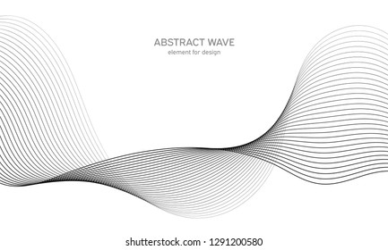 Abstract wave element for design. Digital frequency track equalizer. Stylized line art background. Vector illustration. Wave with lines created using blend tool. Curved wavy line, smooth stripe.