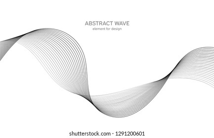 Abstract wave element for design. Digital frequency track equalizer. Stylized line art background. Vector illustration. Wave with lines created using blend tool. Curved wavy line, smooth stripe.