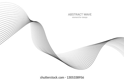 Abstract wave element for design. Digital frequency track equalizer. Stylized line art background. Vector illustration. Wave with lines created using blend tool. Curved wavy line, smooth stripe.