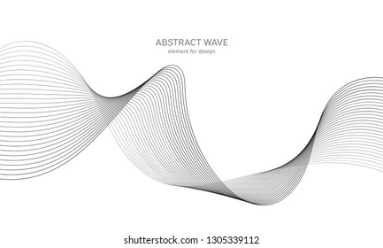 Abstract wave element for design. Digital frequency track equalizer. Stylized line art background. Vector illustration. Wave with lines created using blend tool. Curved wavy line, smooth stripe.