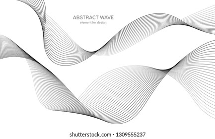 Abstract wave element for design. Digital frequency track equalizer. Stylized line art background. Vector illustration. Wave with lines created using blend tool. Curved wavy line, smooth stripe.