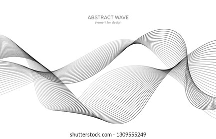Abstract wave element for design. Digital frequency track equalizer. Stylized line art background. Vector illustration. Wave with lines created using blend tool. Curved wavy line, smooth stripe.