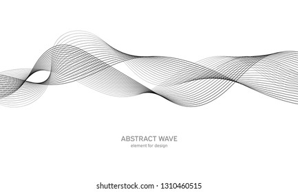 Abstract wave element for design. Digital frequency track equalizer. Stylized line art background. Vector illustration. Wave with lines created using blend tool. Curved wavy line, smooth stripe.