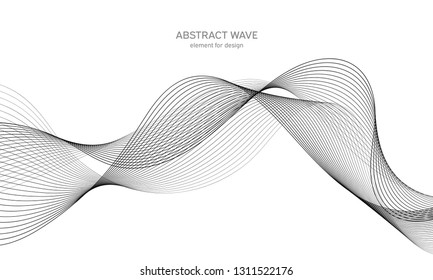 Abstract wave element for design. Digital frequency track equalizer. Stylized line art background. Vector illustration. Wave with lines created using blend tool. Curved wavy line, smooth stripe.