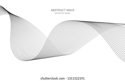 Abstract wave element for design. Digital frequency track equalizer. Stylized line art background. Vector illustration. Wave with lines created using blend tool. Curved wavy line, smooth stripe.