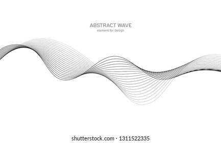 Abstract wave element for design. Digital frequency track equalizer. Stylized line art background. Vector illustration. Wave with lines created using blend tool. Curved wavy line, smooth stripe.