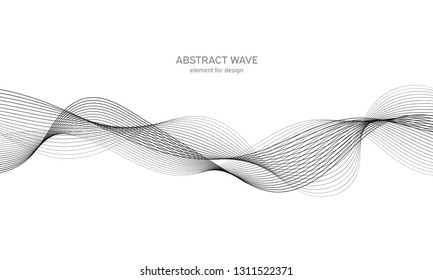 Abstract wave element for design. Digital frequency track equalizer. Stylized line art background. Vector illustration. Wave with lines created using blend tool. Curved wavy line, smooth stripe.