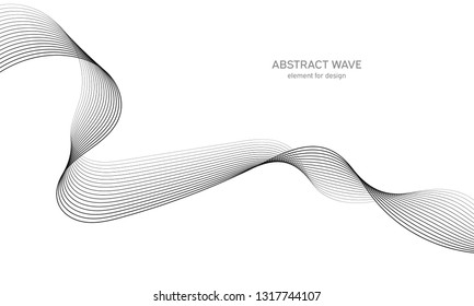 Abstract wave element for design. Digital frequency track equalizer. Stylized line art background. Vector illustration. Wave with lines created using blend tool. Curved wavy line, smooth stripe.