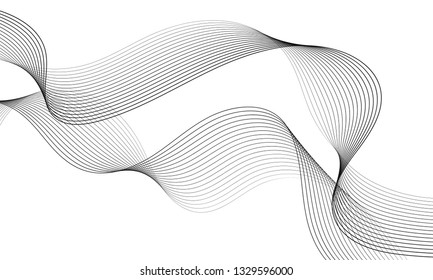 Abstract wave element for design. Digital frequency track equalizer. Stylized line art background. Vector illustration. Wave with lines created using blend tool. Curved wavy line, smooth stripe.