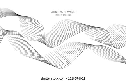 Abstract wave element for design. Digital frequency track equalizer. Stylized line art background. Vector illustration. Wave with lines created using blend tool. Curved wavy line, smooth stripe.