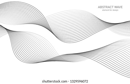 Abstract wave element for design. Digital frequency track equalizer. Stylized line art background. Vector illustration. Wave with lines created using blend tool. Curved wavy line, smooth stripe.