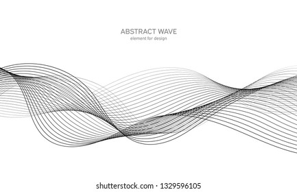 Abstract wave element for design. Digital frequency track equalizer. Stylized line art background. Vector illustration. Wave with lines created using blend tool. Curved wavy line, smooth stripe.