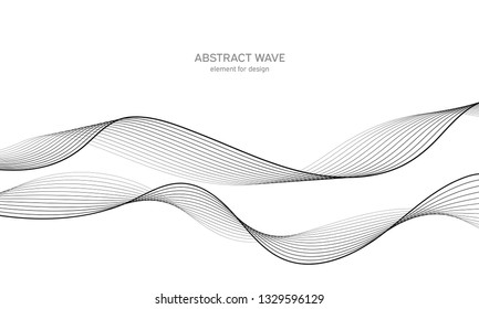 Abstract wave element for design. Digital frequency track equalizer. Stylized line art background. Vector illustration. Wave with lines created using blend tool. Curved wavy line, smooth stripe.