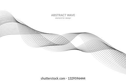 Abstract wave element for design. Digital frequency track equalizer. Stylized line art background. Vector illustration. Wave with lines created using blend tool. Curved wavy line, smooth stripe.