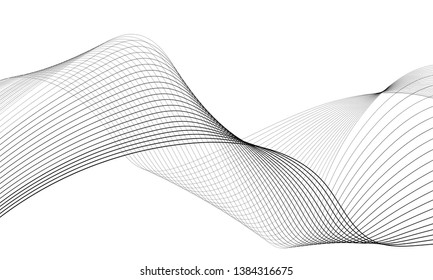 Abstract wave element for design. Digital frequency track equalizer. Stylized line art background. Vector illustration. Wave with lines created using blend tool. Curved wavy line, smooth stripe.