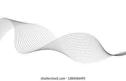 Abstract wave element for design. Digital frequency track equalizer. Stylized dots art background. Vector illustration. Wave with dots created using blend tool. Curved wavy dots, smooth stripe.