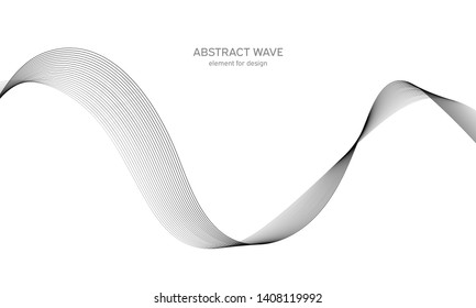 Abstract wave element for design. Digital frequency track equalizer. Stylized line art background. Vector illustration. Wave with lines created using blend tool. Curved wavy line, smooth stripe.