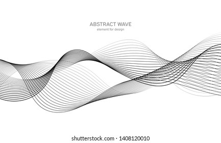 Abstract wave element for design. Digital frequency track equalizer. Stylized line art background. Vector illustration. Wave with lines created using blend tool. Curved wavy line, smooth stripe.