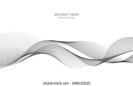 Abstract wave element for design. Digital frequency track equalizer. Stylized line art background. Vector illustration. Wave with lines created using blend tool. Curved wavy line, smooth stripe.
