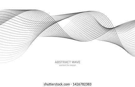 Elemento de onda abstracta para el diseño. Ecualizador de pista de frecuencia digital. Fondo artístico estilizado. Ilustración vectorial. Onda con líneas creadas con la herramienta de mezcla. Línea ondulada curvada, banda lisa.