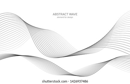 Abstract wave element for design. Digital frequency track equalizer. Stylized line art background. Vector illustration. Wave with lines created using blend tool. Curved wavy line, smooth stripe.