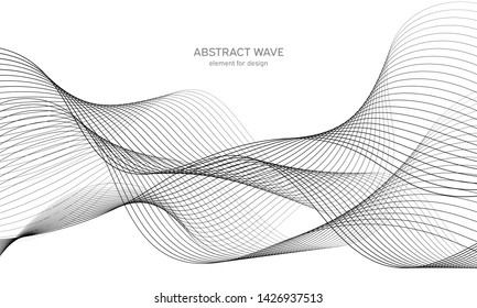 Abstract wave element for design. Digital frequency track equalizer. Stylized line art background. Vector illustration. Wave with lines created using blend tool. Curved wavy line, smooth stripe.