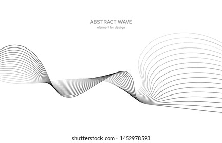 Abstract wave element for design. Digital frequency track equalizer. Stylized line art background. Vector illustration. Wave with lines created using blend tool. Curved wavy line, smooth stripe.