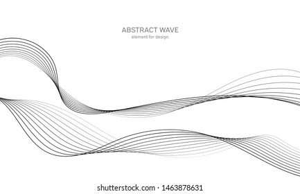 Abstract wave element for design. Digital frequency track equalizer. Stylized line art background. Vector illustration. Wave with lines created using blend tool. Curved wavy line, smooth stripe.