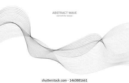 Abstract wave element for design. Digital frequency track equalizer. Stylized line art background. Vector illustration. Wave with lines created using blend tool. Curved wavy line, smooth stripe.