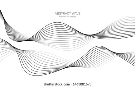 Abstract wave element for design. Digital frequency track equalizer. Stylized line art background. Vector illustration. Wave with lines created using blend tool. Curved wavy line, smooth stripe.