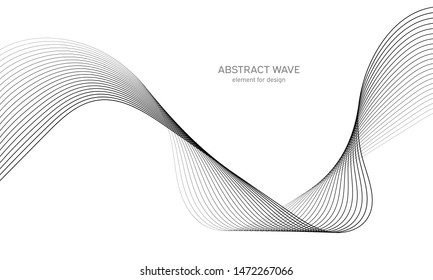 Abstract wave element for design. Digital frequency track equalizer. Stylized line art background. Vector illustration. Wave with lines created using blend tool. Curved wavy line, smooth stripe.