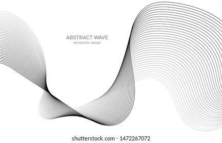 Abstract wave element for design. Digital frequency track equalizer. Stylized line art background. Vector illustration. Wave with lines created using blend tool. Curved wavy line, smooth stripe.