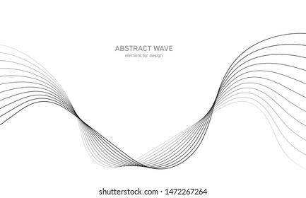 Abstract wave element for design. Digital frequency track equalizer. Stylized line art background. Vector illustration. Wave with lines created using blend tool. Curved wavy line, smooth stripe.