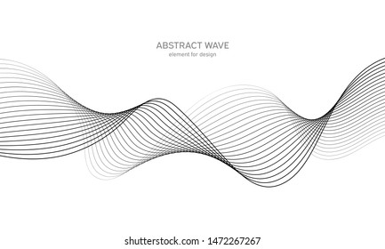 Abstract wave element for design. Digital frequency track equalizer. Stylized line art background. Vector illustration. Wave with lines created using blend tool. Curved wavy line, smooth stripe.