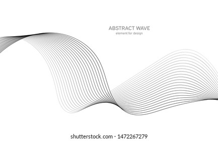 Abstract wave element for design. Digital frequency track equalizer. Stylized line art background. Vector illustration. Wave with lines created using blend tool. Curved wavy line, smooth stripe.