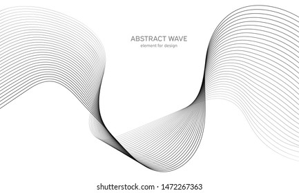 Abstract wave element for design. Digital frequency track equalizer. Stylized line art background. Vector illustration. Wave with lines created using blend tool. Curved wavy line, smooth stripe.