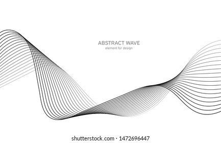 Abstract wave element for design. Digital frequency track equalizer. Stylized line art background. Vector illustration. Wave with lines created using blend tool. Curved wavy line, smooth stripe.