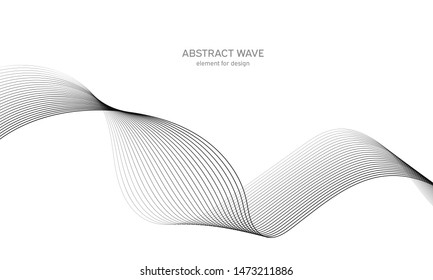 Abstract wave element for design. Digital frequency track equalizer. Stylized line art background. Vector illustration. Wave with lines created using blend tool. Curved wavy line, smooth stripe.