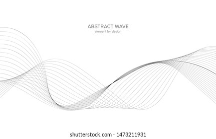Abstract wave element for design. Digital frequency track equalizer. Stylized line art background. Vector illustration. Wave with lines created using blend tool. Curved wavy line, smooth stripe.